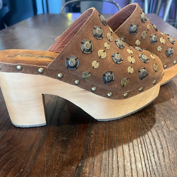 Free People Brown Studded Suede Clog Mules - Picture 6 of 14